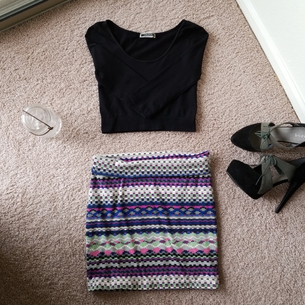 Multi-print cotton mini skirt.